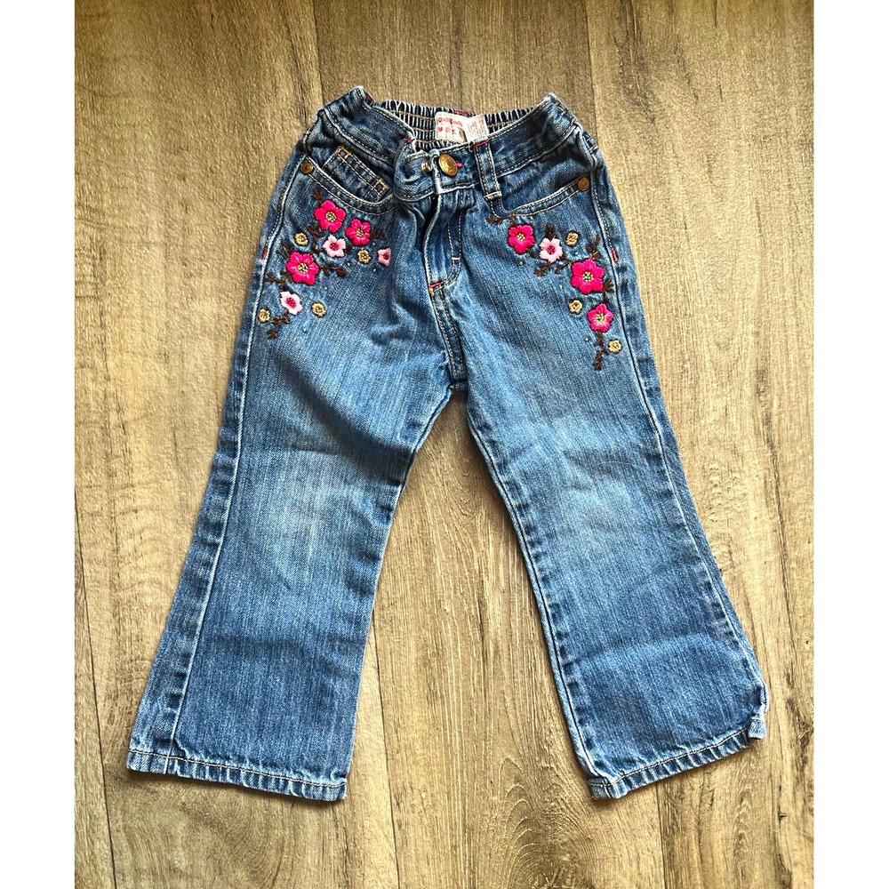 Vintage OshKosh B'gosh Toddler Girls Jeans 3T Embroidered Floral Flowers Y2K